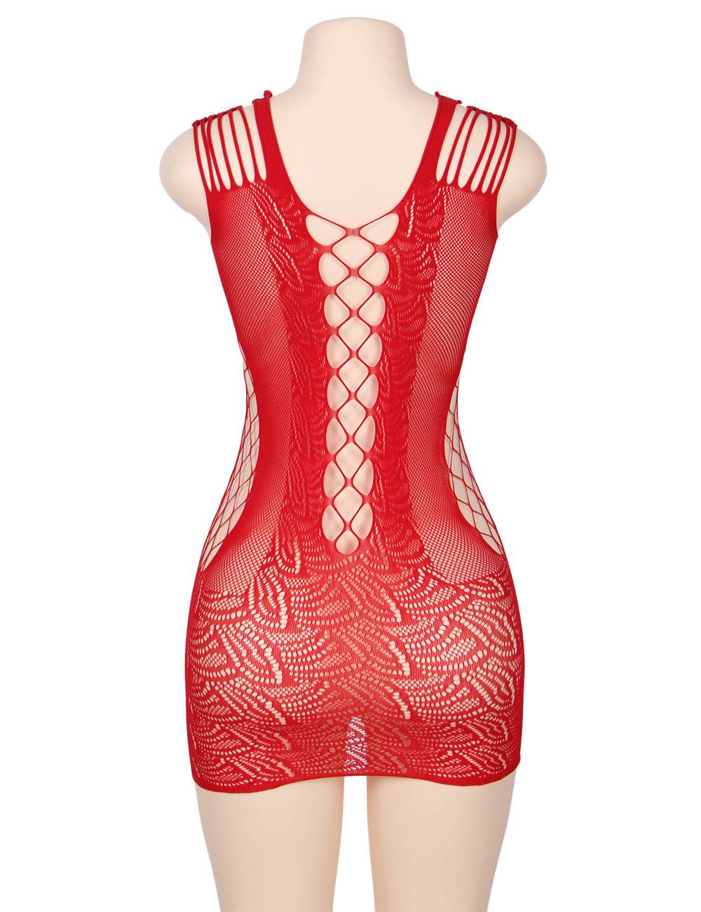 Red Crotchet Mesh Hollow-out Mini Chemise Bodystocking