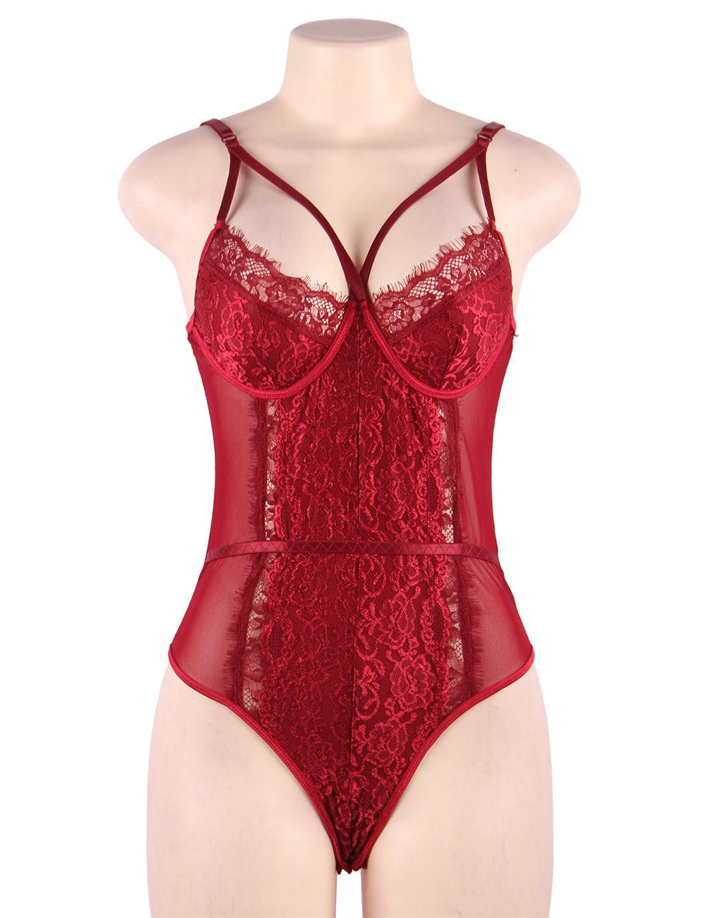 Red Openable Crotch Lace Bodysuit Without Underwire