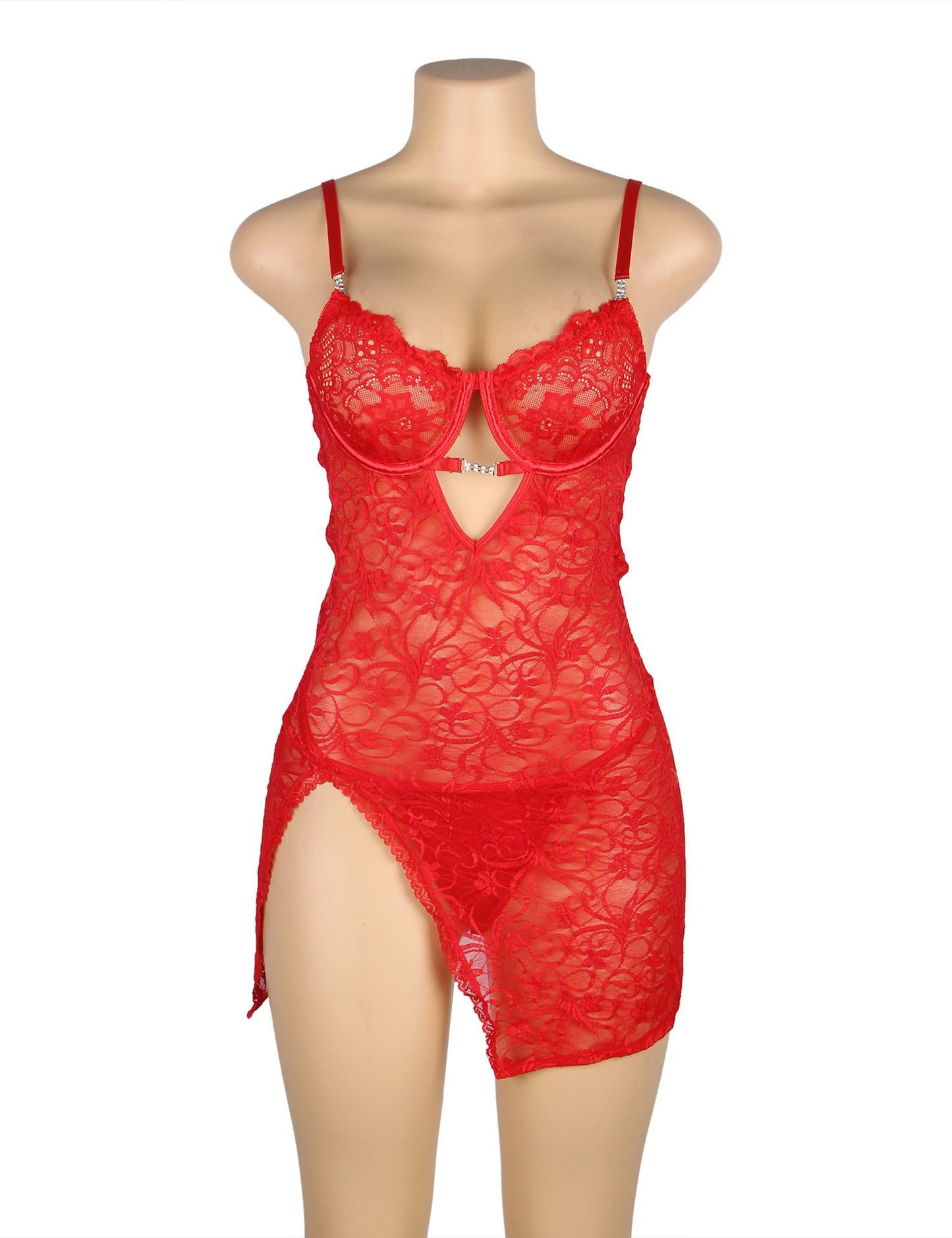 Red Lace With Underwire Adjustable Straps Babydoll