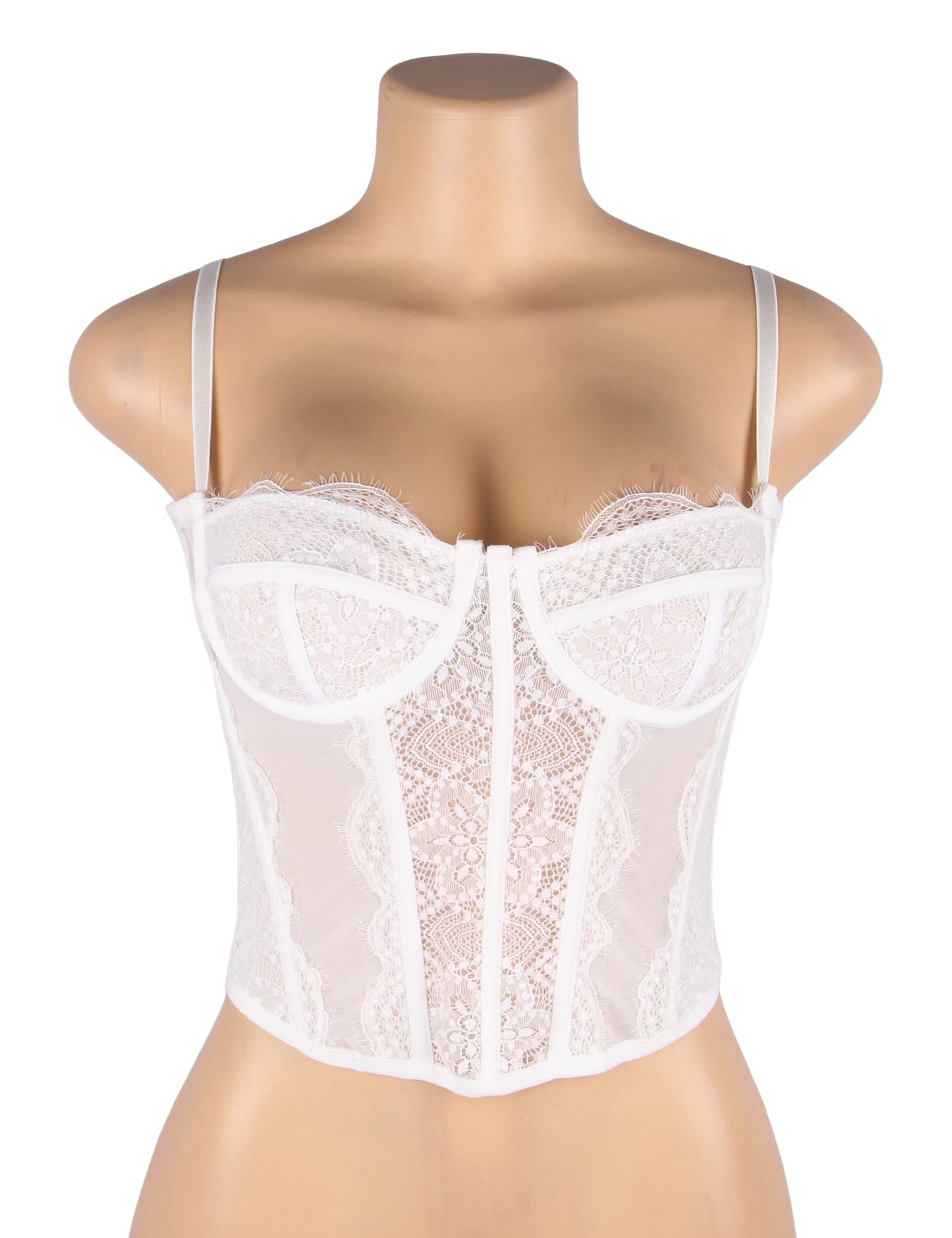 White 9 Bones Sexy Lace Suspender Corset Bra Top