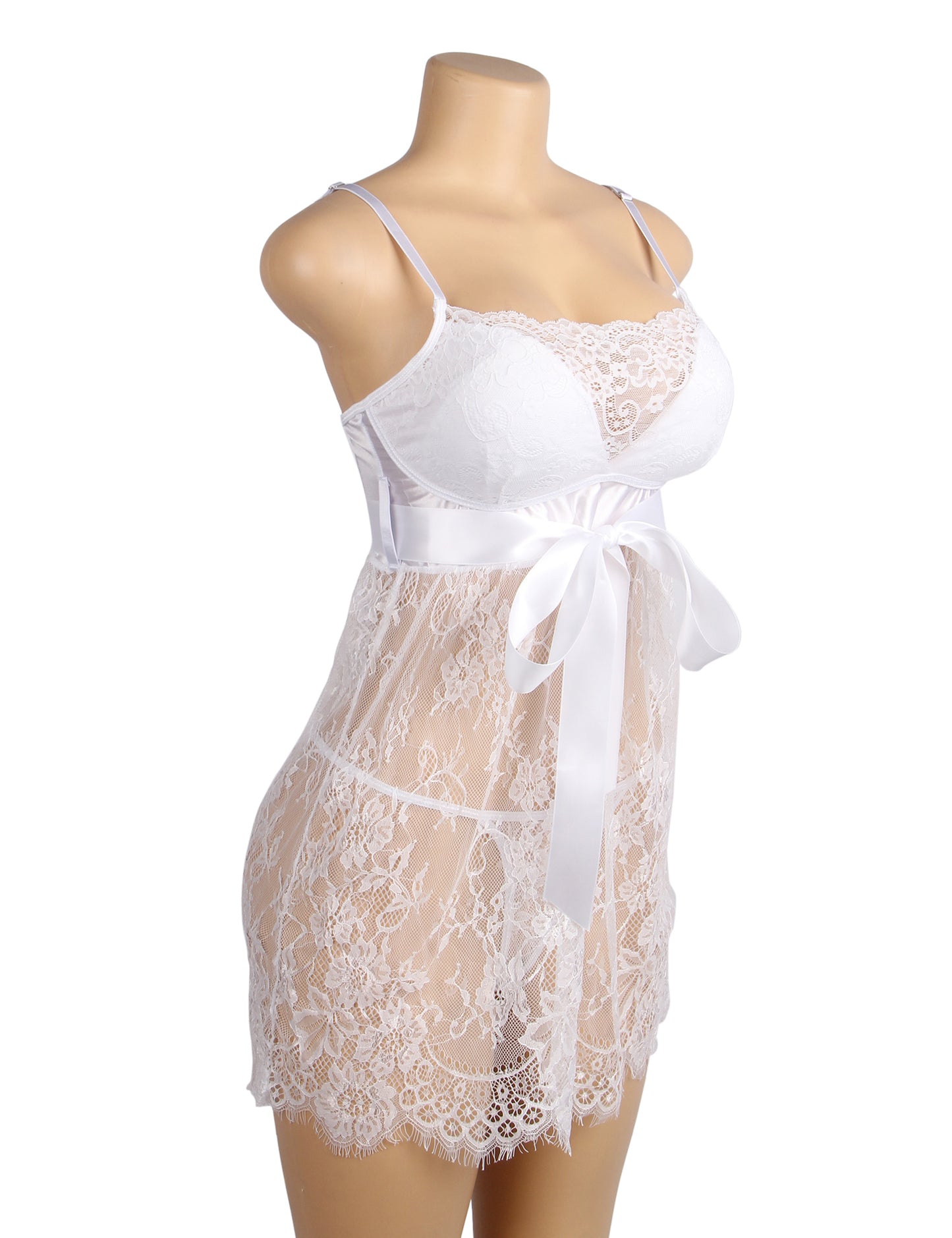 White Eyelash Lace Sexy Push Up Suspenders Nightdress