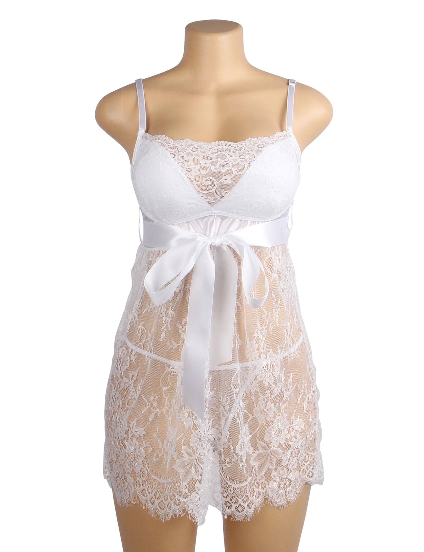 White Eyelash Lace Sexy Push Up Suspenders Nightdress