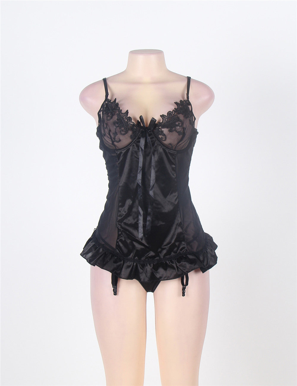 Black Embroidery Bra Ruffle Croch Back Babydoll